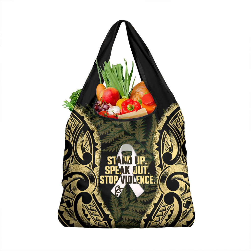 White Ribbon Day New Zealand Grocery Bag Respect Women Maori Pattern Yellow LT14 1-pack One Size Yellow - Polynesian Pride