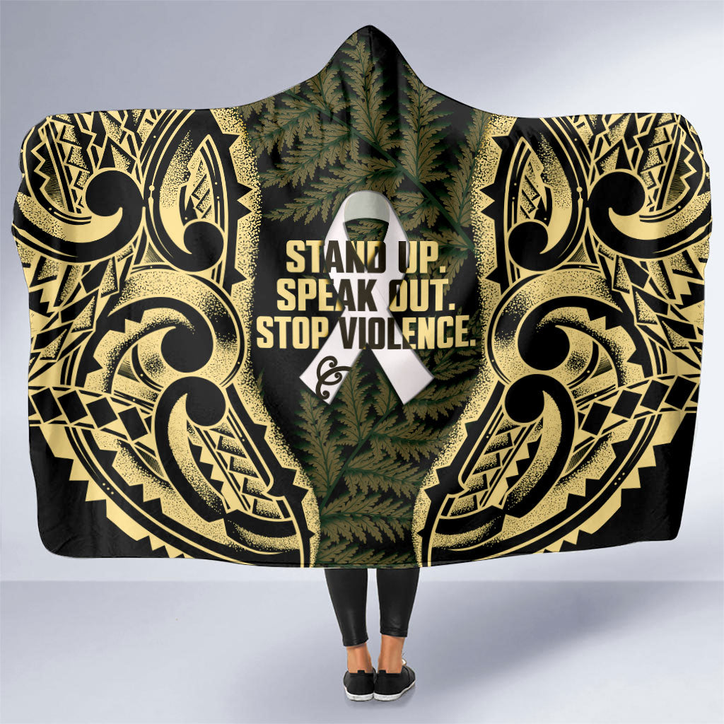 White Ribbon Day New Zealand Hooded Blanket Respect Women Maori Pattern Yellow LT14 One Size Yellow - Polynesian Pride