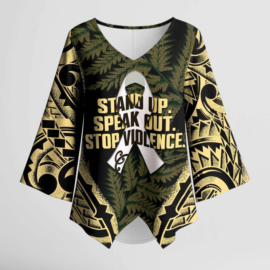 White Ribbon Day New Zealand Kimono Sleeve Blouse Respect Women Maori Pattern Yellow LT14 Female Yellow - Polynesian Pride