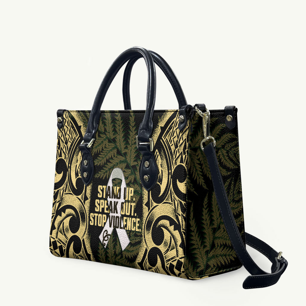 White Ribbon Day New Zealand Leather Bag Respect Women Maori Pattern Yellow LT14 Yellow - Polynesian Pride