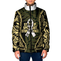 White Ribbon Day New Zealand Padded Jacket Respect Women Maori Pattern Yellow LT14 Men Yellow - Polynesian Pride