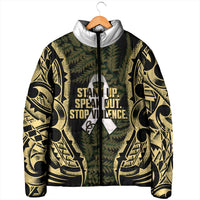 White Ribbon Day New Zealand Padded Jacket Respect Women Maori Pattern Yellow LT14 - Polynesian Pride