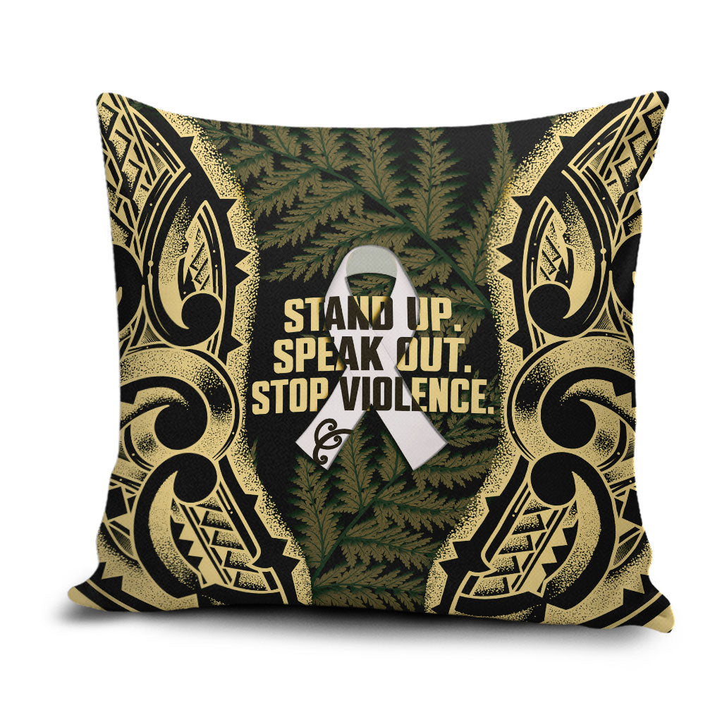 White Ribbon Day New Zealand Pillow Cover Respect Women Maori Pattern Yellow LT14 Yellow - Polynesian Pride