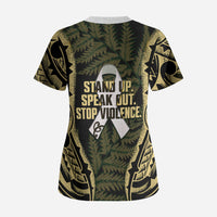 White Ribbon Day New Zealand Scrub Top Respect Women Maori Pattern Yellow LT14 - Polynesian Pride