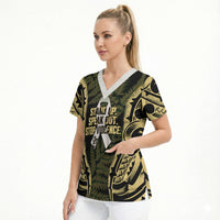 White Ribbon Day New Zealand Scrub Top Respect Women Maori Pattern Yellow LT14 - Polynesian Pride