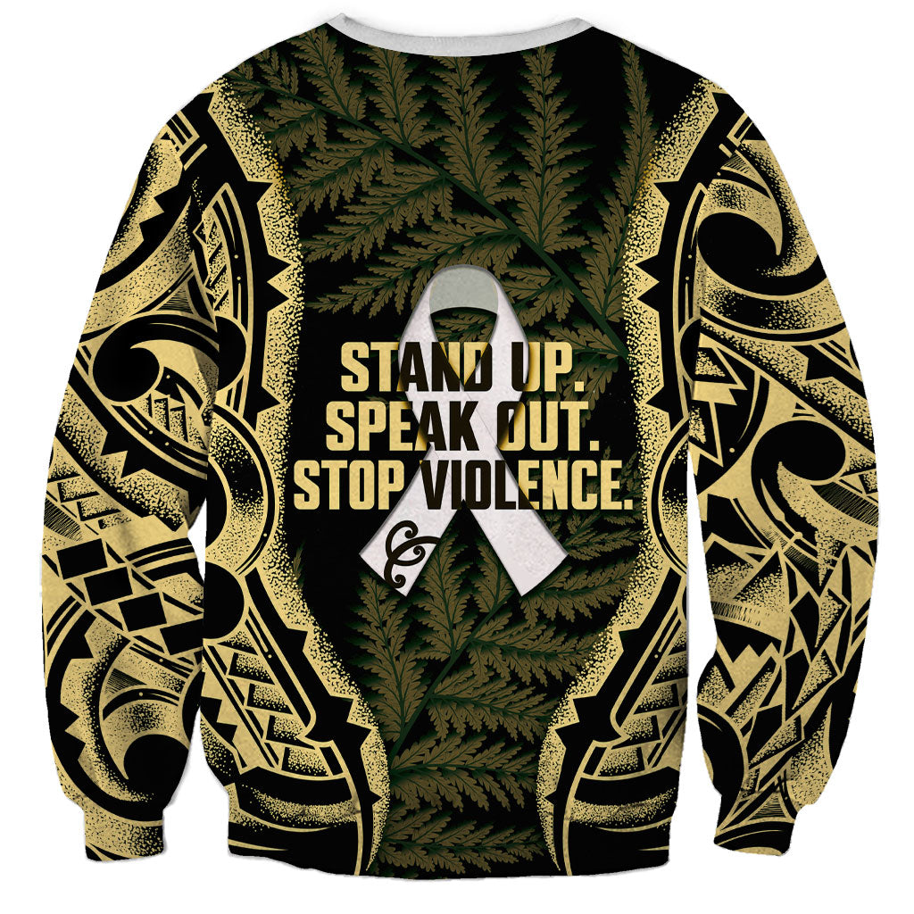 White Ribbon Day New Zealand Sweatshirt Respect Women Maori Pattern Yellow LT14 - Polynesian Pride
