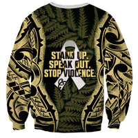 White Ribbon Day New Zealand Sweatshirt Respect Women Maori Pattern Yellow LT14 - Polynesian Pride