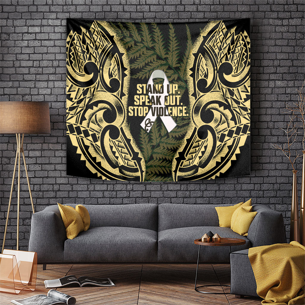 White Ribbon Day New Zealand Tapestry Respect Women Maori Pattern Yellow LT14 Yellow - Polynesian Pride