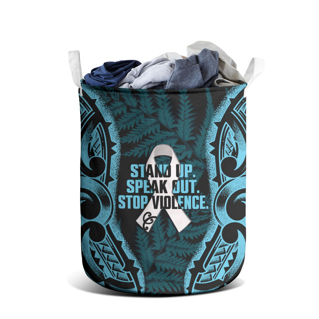 White Ribbon Day New Zealand Laundry Basket Respect Women Maori Pattern Blue LT14 - Polynesian Pride