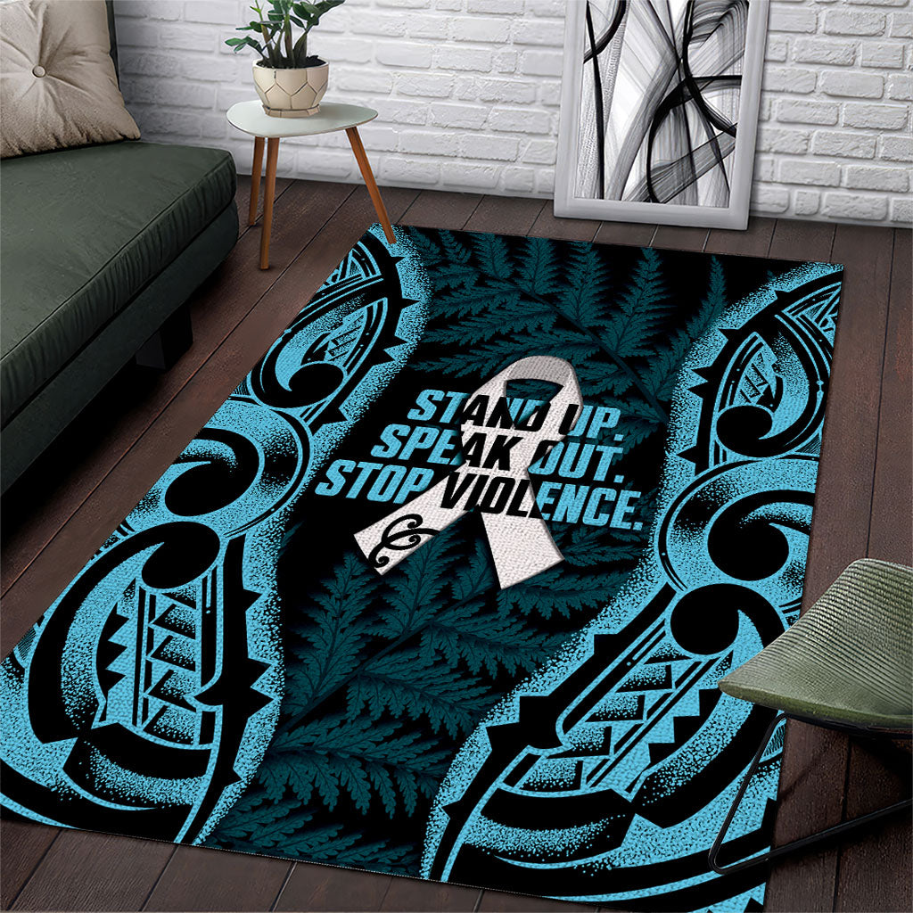 White Ribbon Day New Zealand Area Rug Respect Women Maori Pattern Blue LT14 Blue - Polynesian Pride