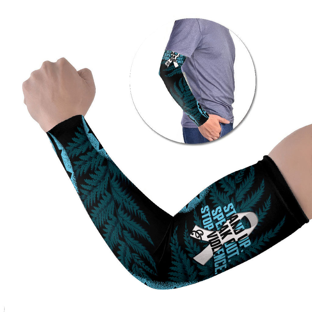 White Ribbon Day New Zealand Arm Sleeves Respect Women Maori Pattern Blue LT14 Set of 2 Blue - Polynesian Pride