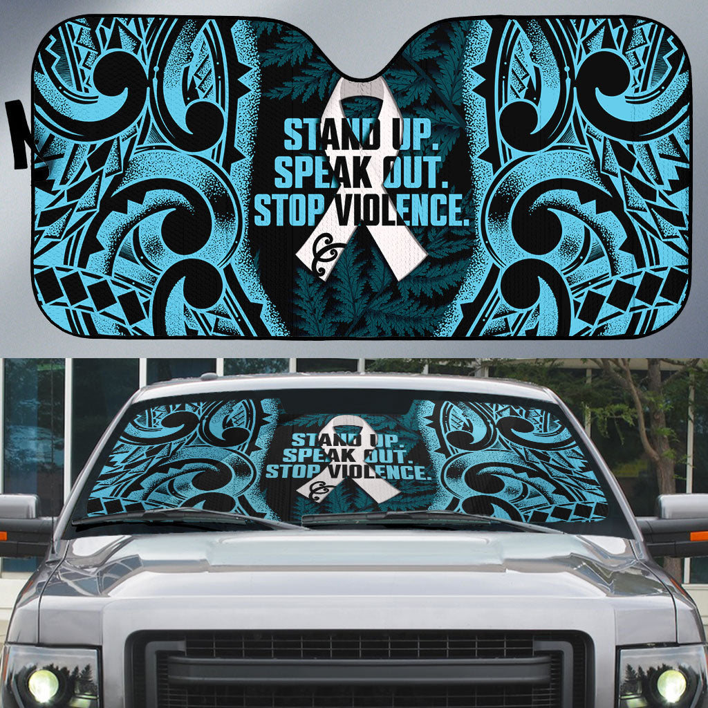 White Ribbon Day New Zealand Auto Sun Shade Respect Women Maori Pattern Blue LT14 Blue - Polynesian Pride