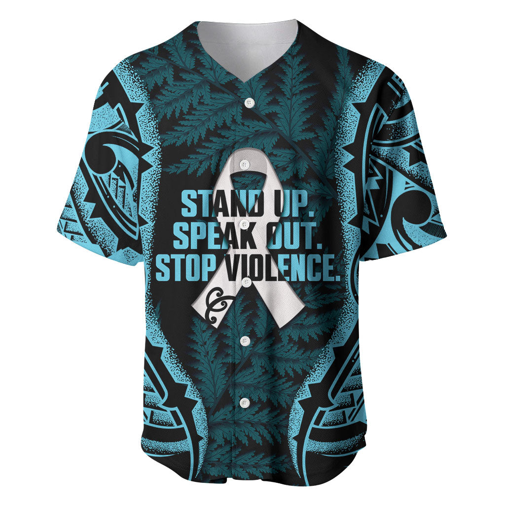 White Ribbon Day New Zealand Baseball Jersey Respect Women Maori Pattern Blue LT14 Blue - Polynesian Pride