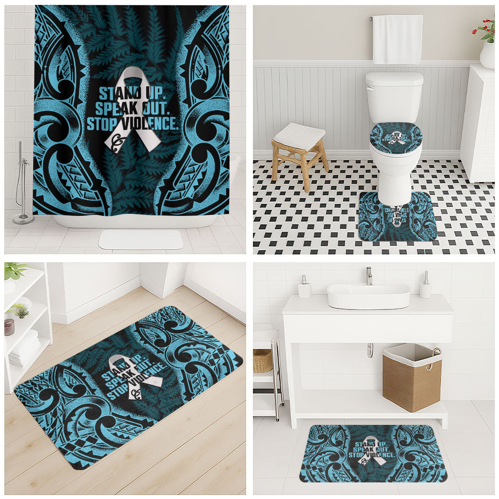 White Ribbon Day New Zealand Bathroom Set Respect Women Maori Pattern Blue LT14 - Polynesian Pride