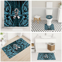 White Ribbon Day New Zealand Bathroom Set Respect Women Maori Pattern Blue LT14 - Polynesian Pride