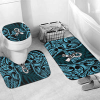 White Ribbon Day New Zealand Bathroom Set Respect Women Maori Pattern Blue LT14 Mat Set Only (3 pcs) One Size Blue - Polynesian Pride