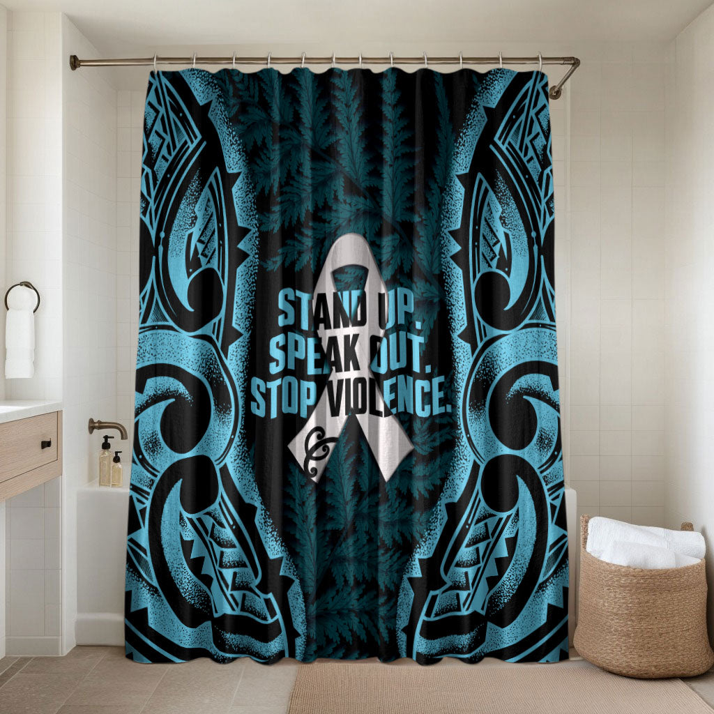 White Ribbon Day New Zealand Bathroom Set Respect Women Maori Pattern Blue LT14 Shower Curtain Only Blue - Polynesian Pride