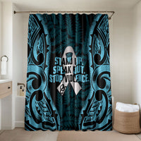 White Ribbon Day New Zealand Bathroom Set Respect Women Maori Pattern Blue LT14 Shower Curtain Only Blue - Polynesian Pride