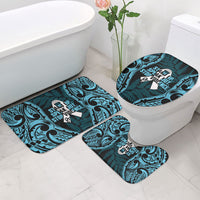 White Ribbon Day New Zealand Bathroom Set Respect Women Maori Pattern Blue LT14 - Polynesian Pride