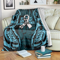 White Ribbon Day New Zealand Blanket Respect Women Maori Pattern Blue LT14 Blue - Polynesian Pride