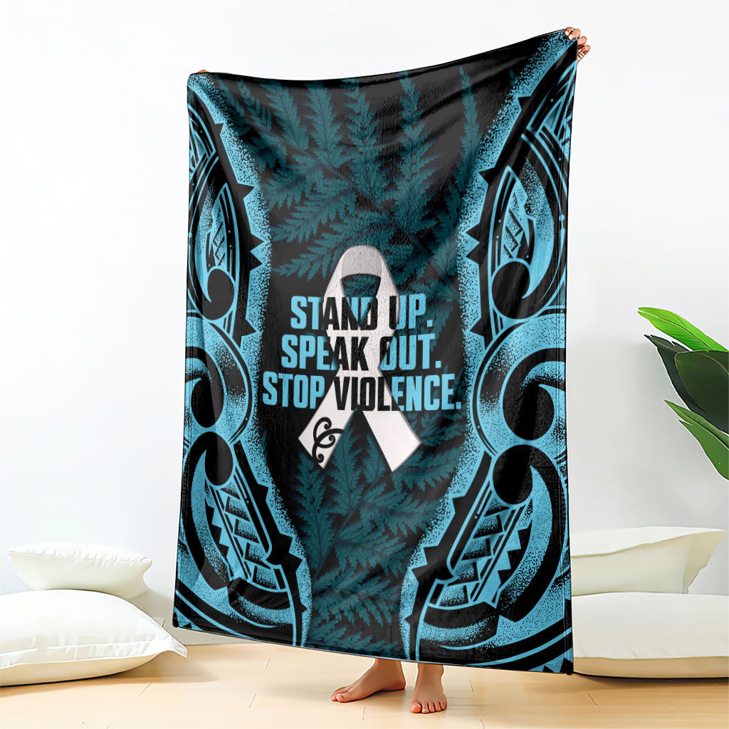 White Ribbon Day New Zealand Blanket Respect Women Maori Pattern Blue LT14 - Polynesian Pride