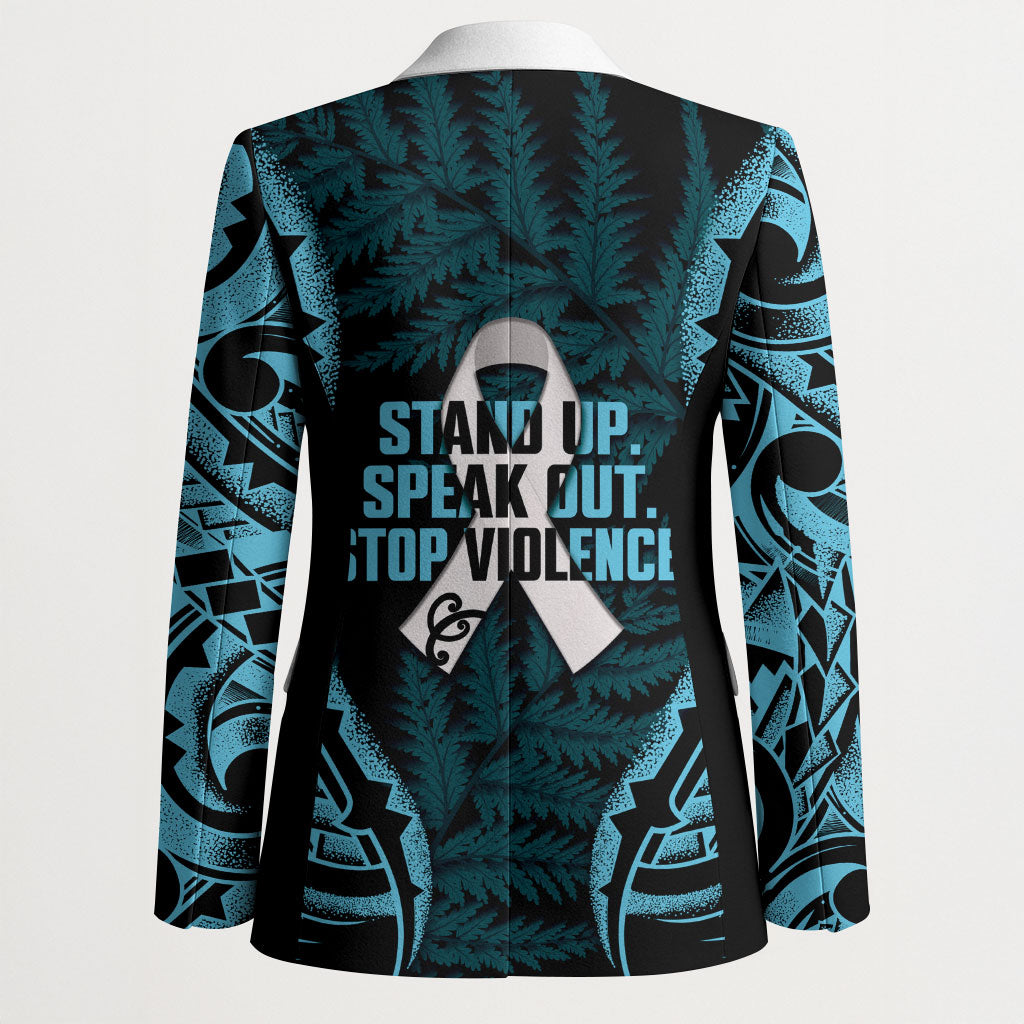 White Ribbon Day New Zealand Blazer Respect Women Maori Pattern Blue LT14 - Polynesian Pride