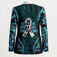 White Ribbon Day New Zealand Blazer Respect Women Maori Pattern Blue LT14 - Polynesian Pride