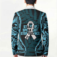 White Ribbon Day New Zealand Blazer Respect Women Maori Pattern Blue LT14 - Polynesian Pride