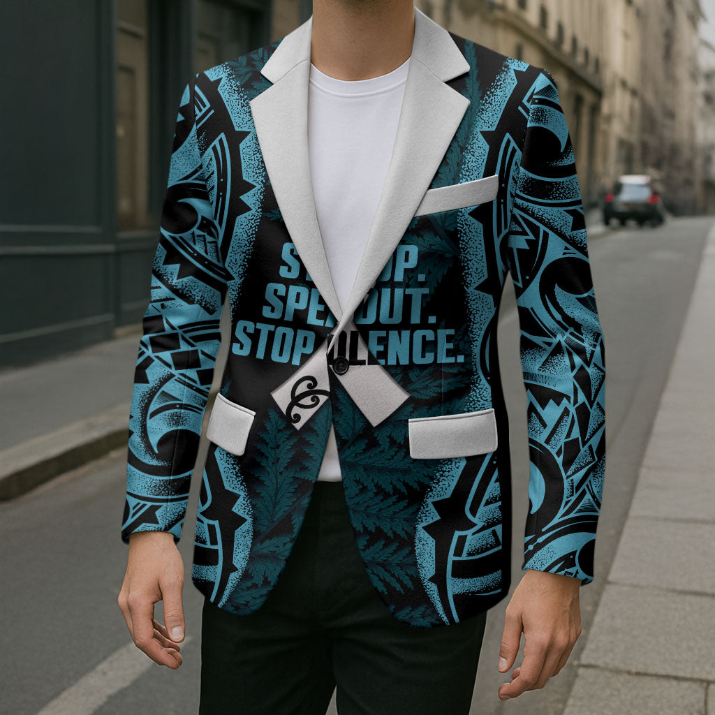 White Ribbon Day New Zealand Blazer Respect Women Maori Pattern Blue LT14 - Polynesian Pride