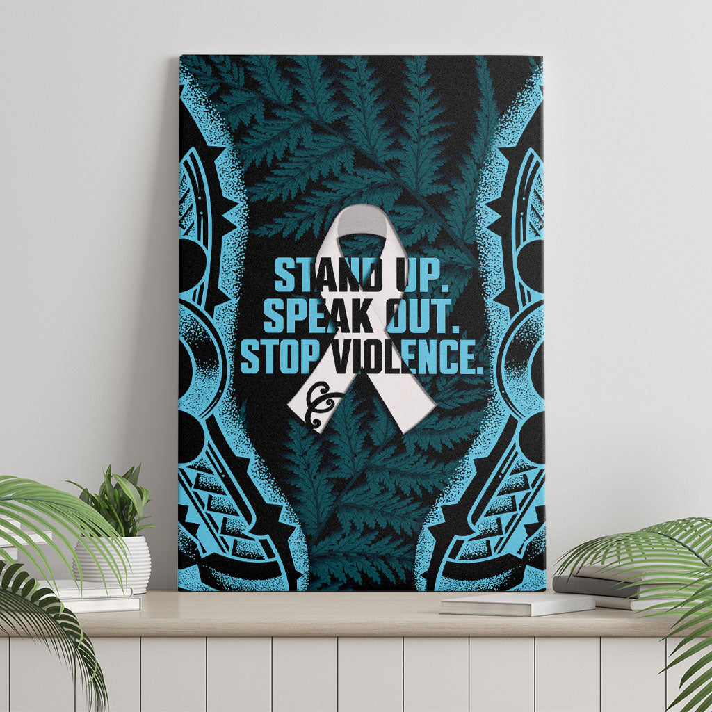 White Ribbon Day New Zealand Canvas Wall Art Respect Women Maori Pattern Blue LT14 - Polynesian Pride