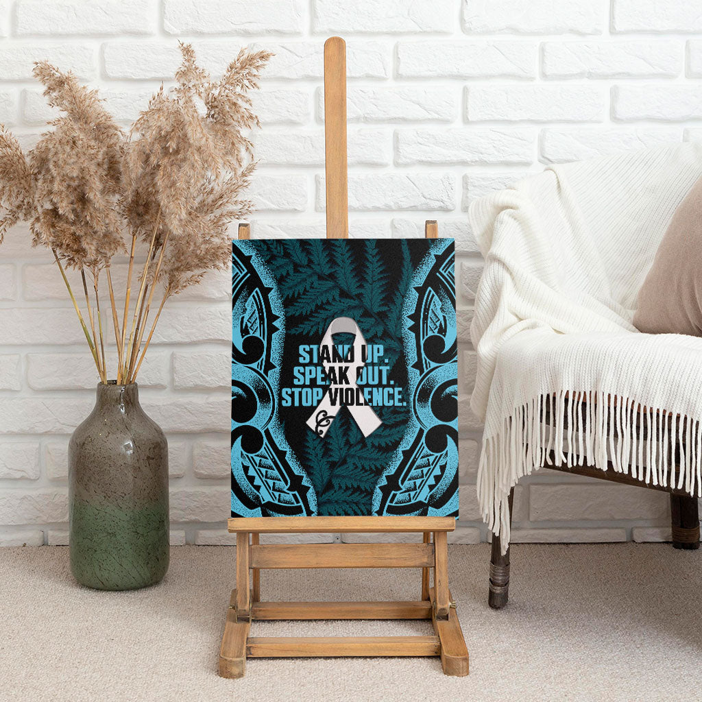 White Ribbon Day New Zealand Canvas Wall Art Respect Women Maori Pattern Blue LT14 - Polynesian Pride