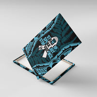 White Ribbon Day New Zealand Canvas Wall Art Respect Women Maori Pattern Blue LT14 With Frame Blue - Polynesian Pride