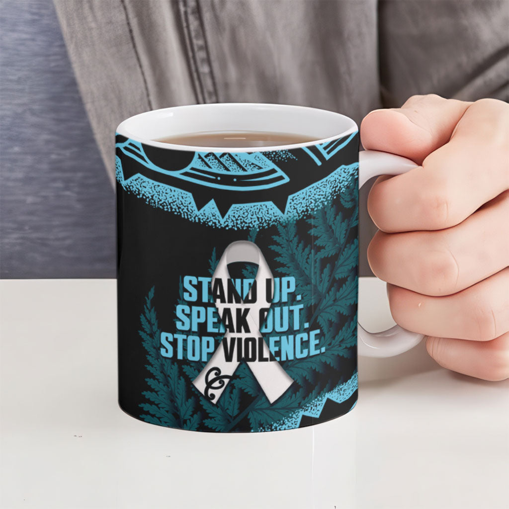 White Ribbon Day New Zealand Ceramic Mug Respect Women Maori Pattern Blue LT14 - Polynesian Pride