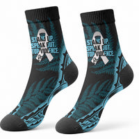 White Ribbon Day New Zealand Crew Socks Respect Women Maori Pattern Blue LT14 - Polynesian Pride