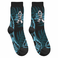 White Ribbon Day New Zealand Crew Socks Respect Women Maori Pattern Blue LT14 - Polynesian Pride