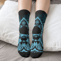 White Ribbon Day New Zealand Crew Socks Respect Women Maori Pattern Blue LT14 - Polynesian Pride