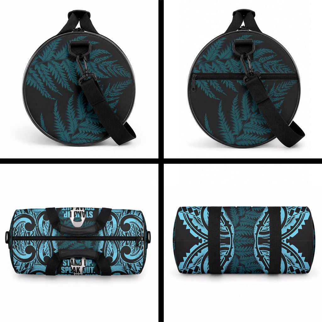 White Ribbon Day New Zealand Duffle Bag Respect Women Maori Pattern Blue LT14 - Polynesian Pride