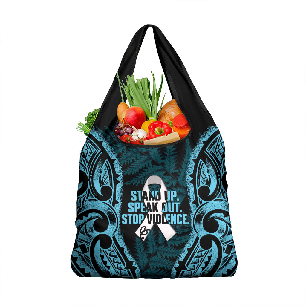 White Ribbon Day New Zealand Grocery Bag Respect Women Maori Pattern Blue LT14 1-pack One Size Blue - Polynesian Pride