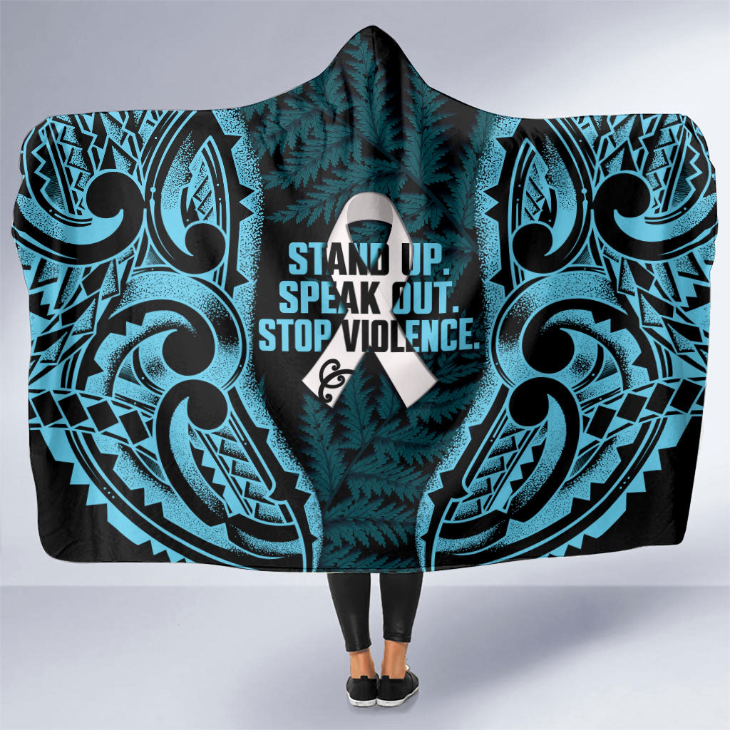 White Ribbon Day New Zealand Hooded Blanket Respect Women Maori Pattern Blue LT14 One Size Blue - Polynesian Pride