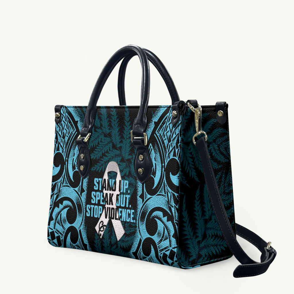 White Ribbon Day New Zealand Leather Bag Respect Women Maori Pattern Blue LT14 Blue - Polynesian Pride