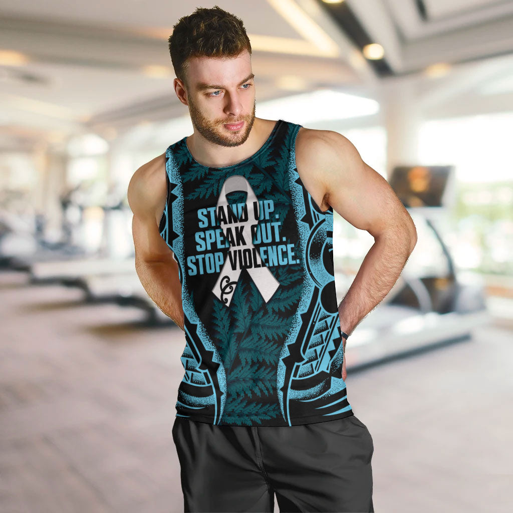 White Ribbon Day New Zealand Men Tank Top Respect Women Maori Pattern Blue LT14 Blue - Polynesian Pride