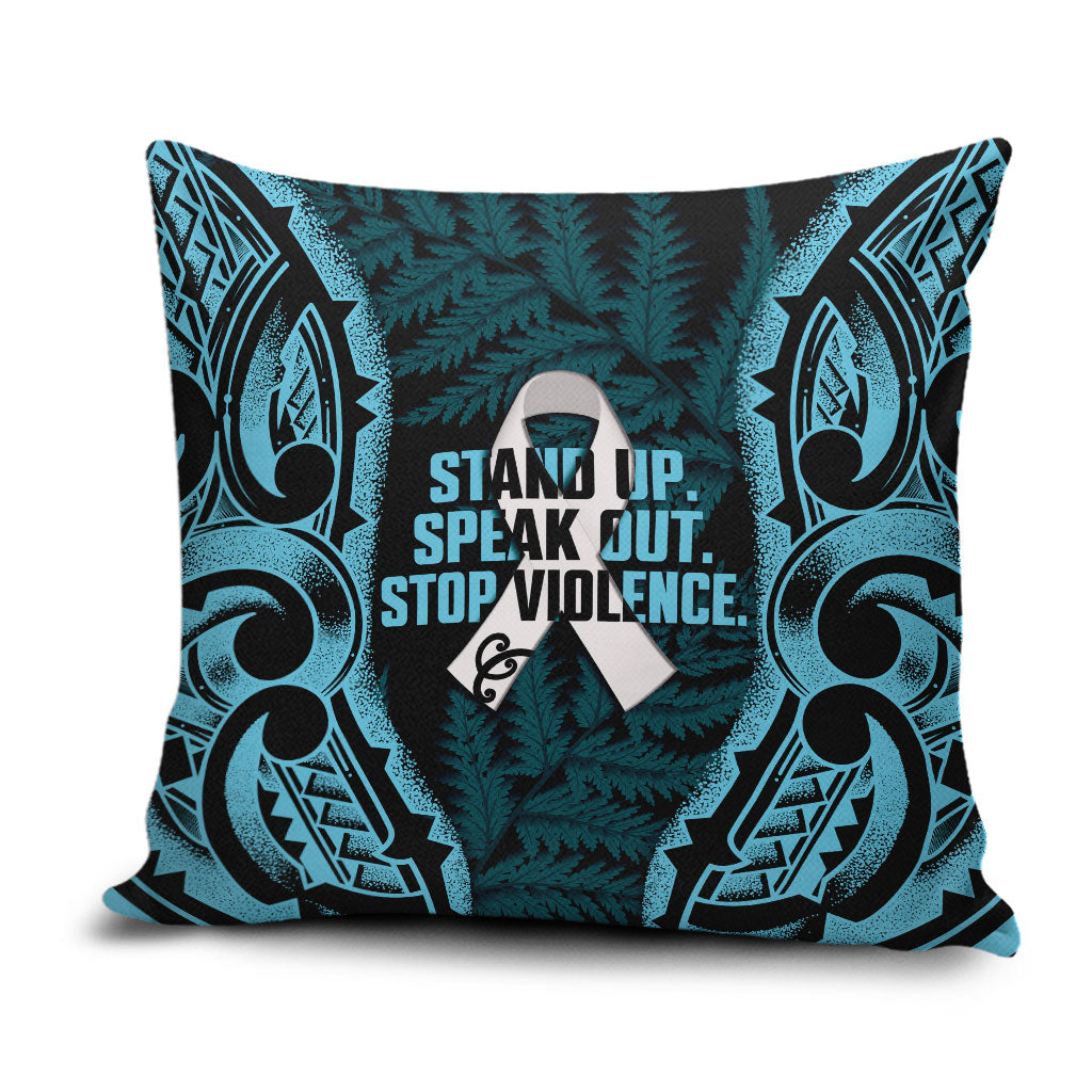 White Ribbon Day New Zealand Pillow Cover Respect Women Maori Pattern Blue LT14 Blue - Polynesian Pride