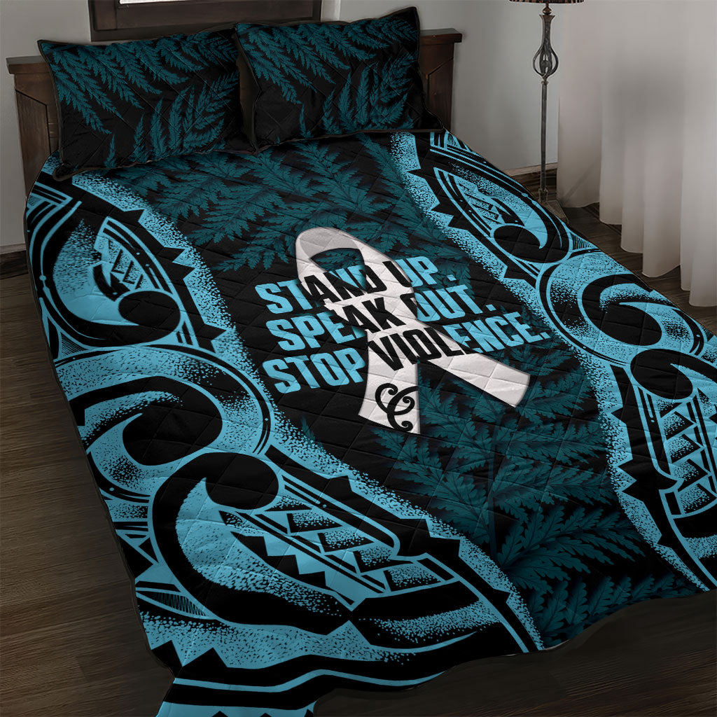 White Ribbon Day New Zealand Quilt Bed Set Respect Women Maori Pattern Blue LT14 Blue - Polynesian Pride