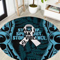White Ribbon Day New Zealand Round Carpet Respect Women Maori Pattern Blue LT14 Blue - Polynesian Pride