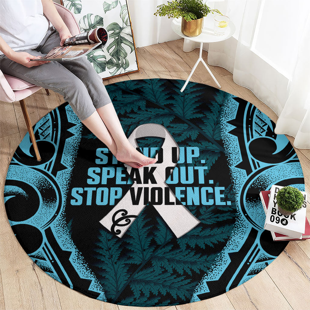 White Ribbon Day New Zealand Round Carpet Respect Women Maori Pattern Blue LT14 - Polynesian Pride