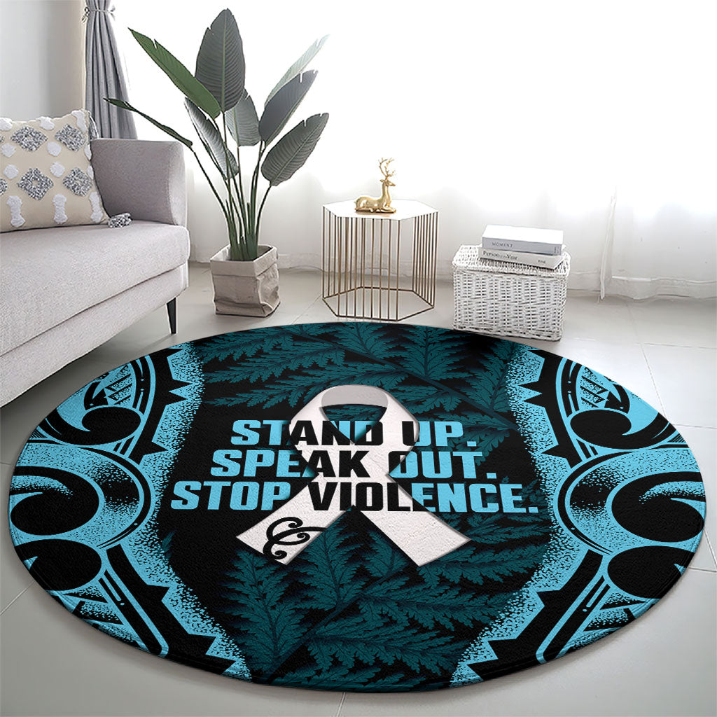 White Ribbon Day New Zealand Round Carpet Respect Women Maori Pattern Blue LT14 - Polynesian Pride