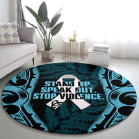 White Ribbon Day New Zealand Round Carpet Respect Women Maori Pattern Blue LT14 - Polynesian Pride