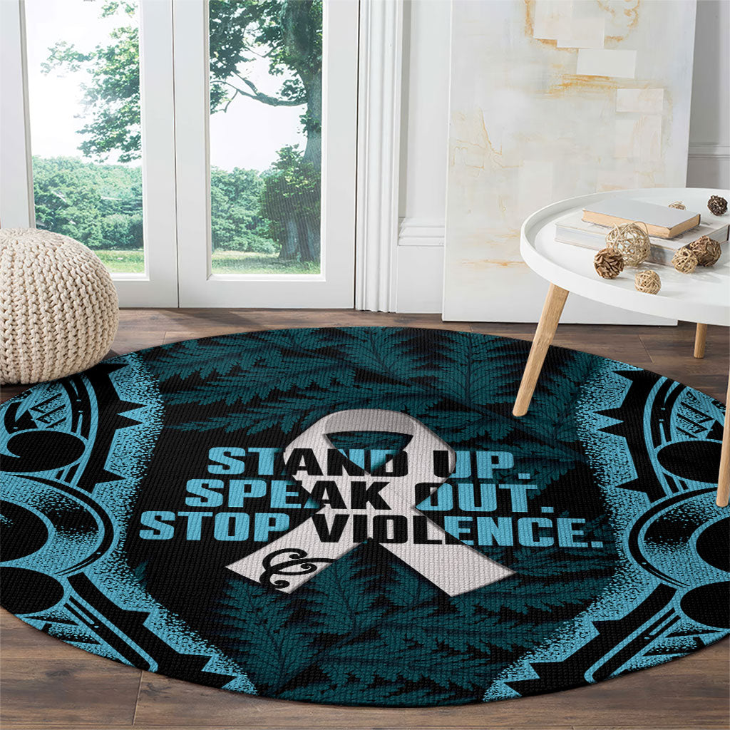 White Ribbon Day New Zealand Round Carpet Respect Women Maori Pattern Blue LT14 - Polynesian Pride