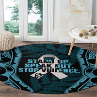 White Ribbon Day New Zealand Round Carpet Respect Women Maori Pattern Blue LT14 - Polynesian Pride