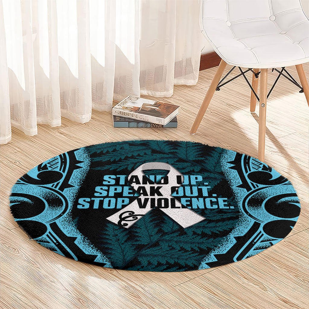 White Ribbon Day New Zealand Round Carpet Respect Women Maori Pattern Blue LT14 - Polynesian Pride